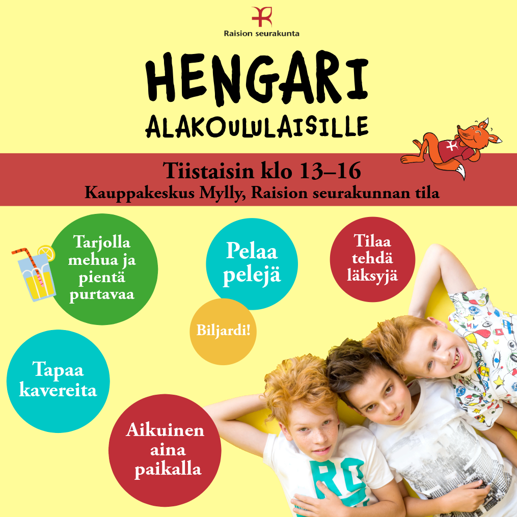 Lapset löhöilevät piirretyn Matias-ketun kanssa.