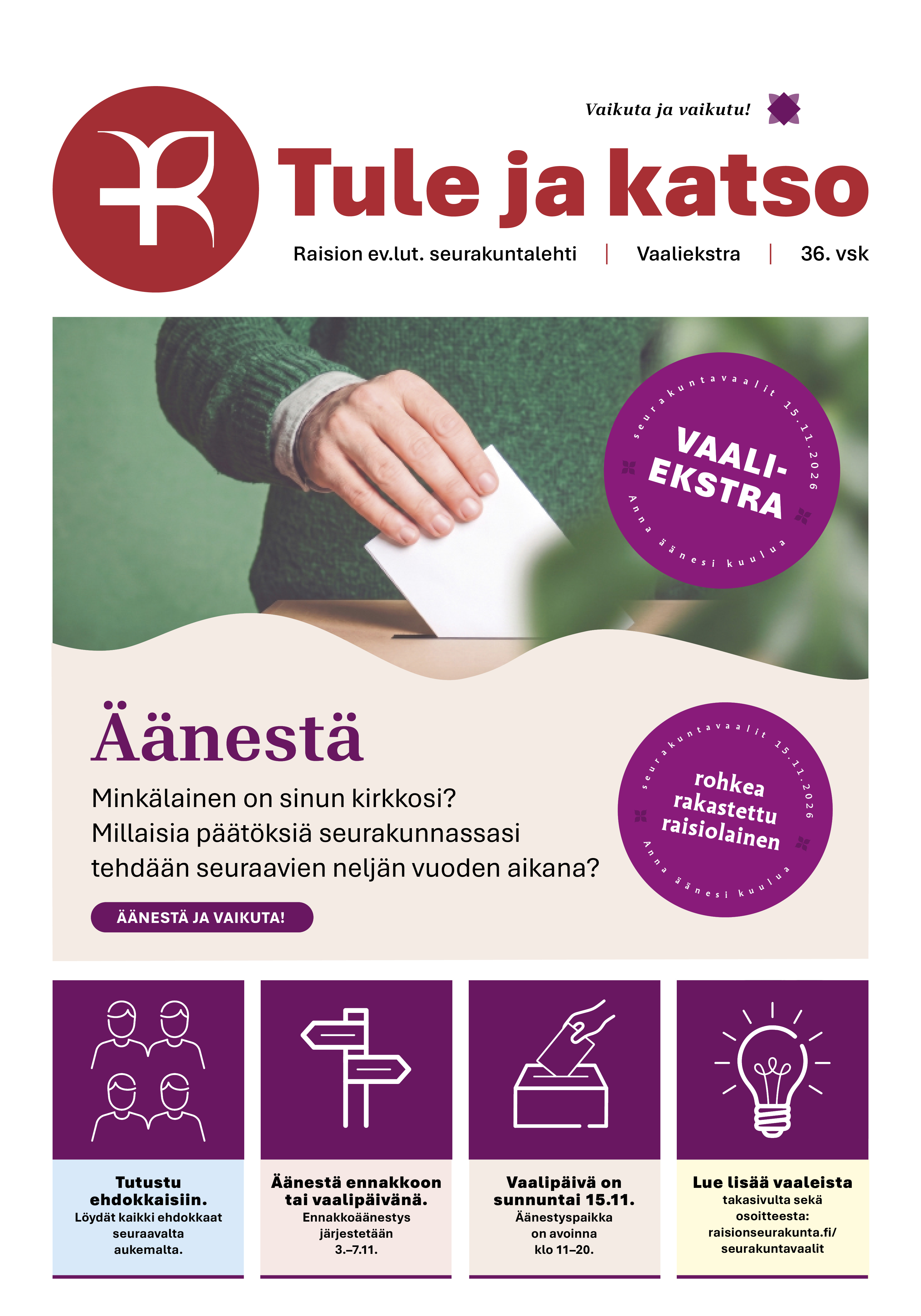 Henkilö vihreässä neuleessa laittaa äänestyslipun äänestyslaatikkoon.